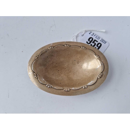 959 - Georg Jensen oval pin dish on four ball feet. 3.75 in wide . 25 gm