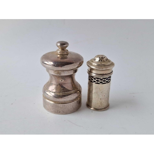 965 - Balustre shaped pepper mill. London 1975 and a pepper castor