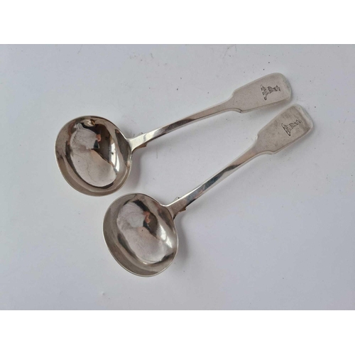 966 - Pair of william IV crested fiddle pattern sauce ladles. London 1837 By C B 118 gm