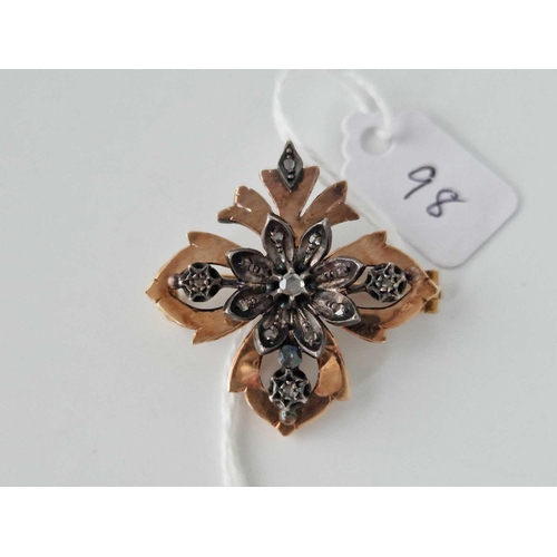 98 - A French gold brooch with rose diamonds 8.3 gms