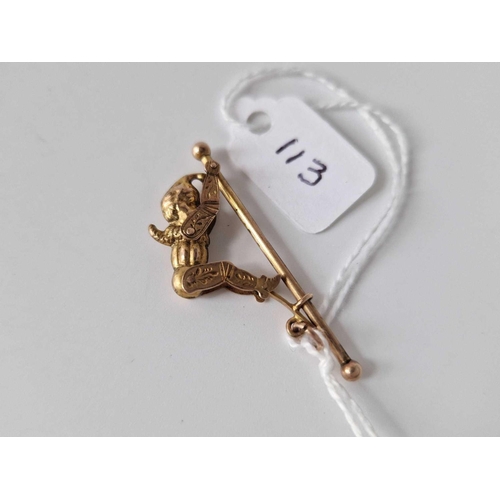 113 - Antique Victorian Gold novelty Mr Punch charm, where 
Mr Punch articulates up & down on a central po... 