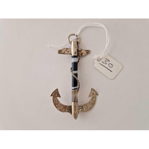 30 - A silver and agate anchor pendant