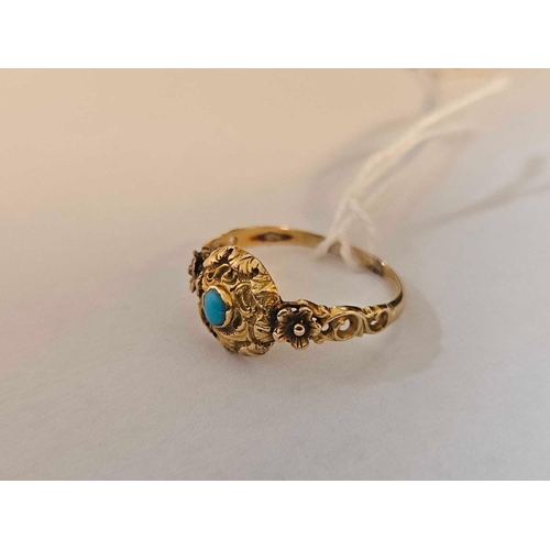 47 - Decorative Victorian ring set with turquoise, 15ct, size O, 1.8 g