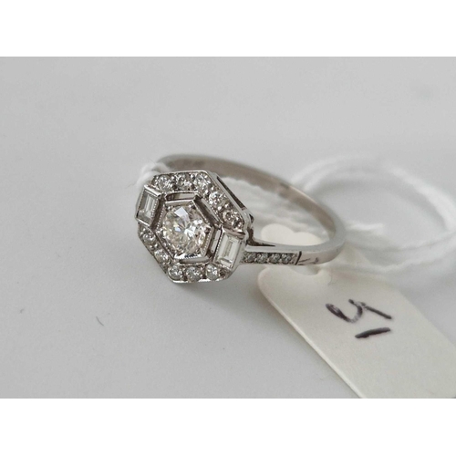 51 - A PLATINUM AND DIAMOND RING WITH FRENCH CONTROL MARKS, size P, 3.5 g boxed