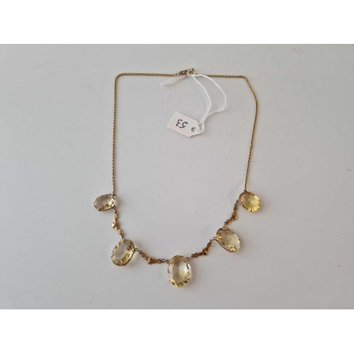 53 - AN EARLY 20TH C LARGE OVAL CITRINE NECKLACE, 9ct, 16.5 inch boxed