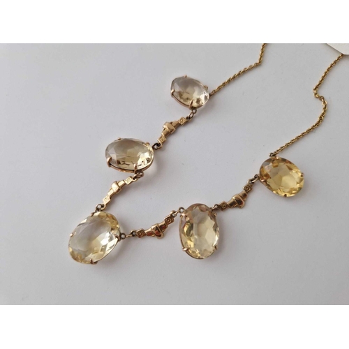 53 - AN EARLY 20TH C LARGE OVAL CITRINE NECKLACE, 9ct, 16.5 inch boxed