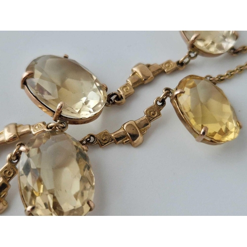 53 - AN EARLY 20TH C LARGE OVAL CITRINE NECKLACE, 9ct, 16.5 inch boxed