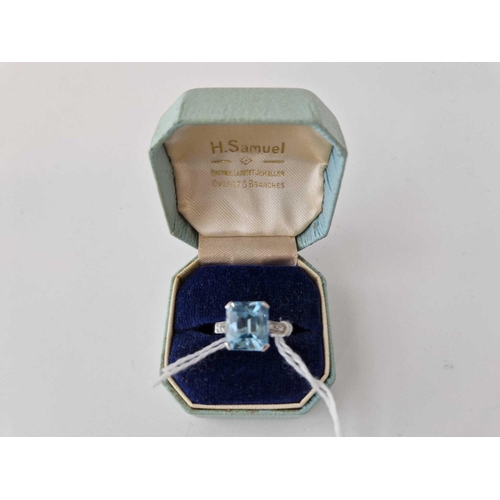 54 - AN AQUAMARINE 3.3ct AND DIAMOND PLATINUM RING, size M, 4.8 boxed