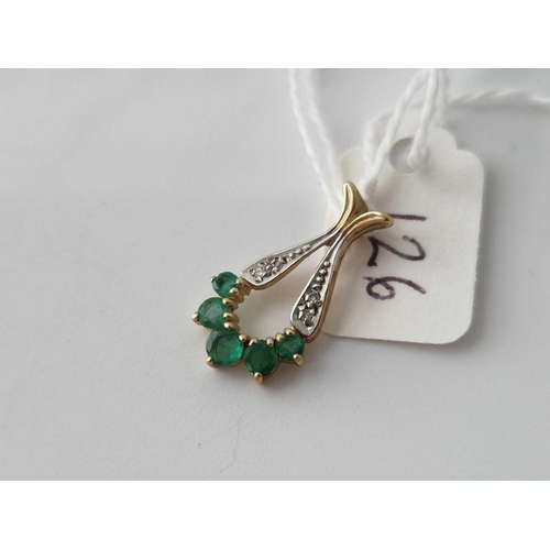 126 - An emerald and diamond pendant, 9ct