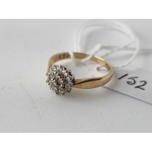 152 - 9ct gold diamond cluster ring, size L, 2g