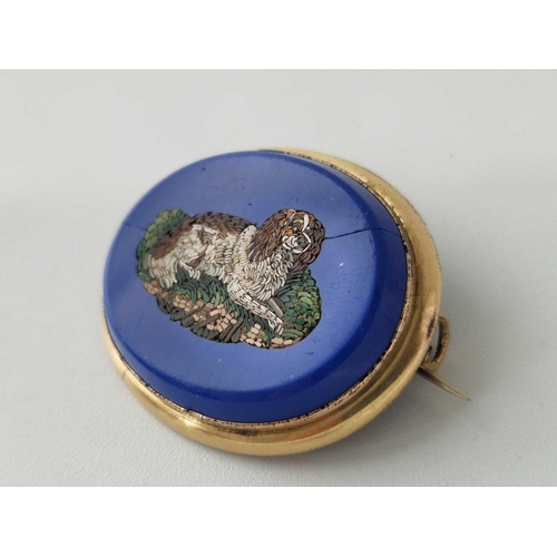 161 - 19thc micro mosaic gilt metal brooch of a spaniel