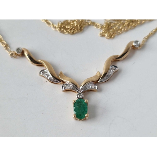 274 - An emerald & diamond 9ct pendant necklace 3.5g