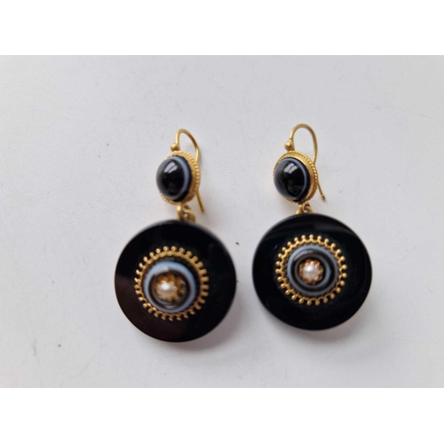 279 - A PAIR OF VICTORIAN 18CT GOLD & ONYX DROP EARRINGS