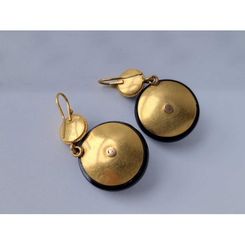 279 - A PAIR OF VICTORIAN 18CT GOLD & ONYX DROP EARRINGS