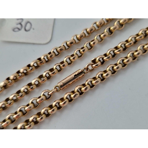 30 - AN ANTIQUE BELCHER LINK CHAIN WITH BARREL CLASP, 9ct, 19 inch, 9.3 g