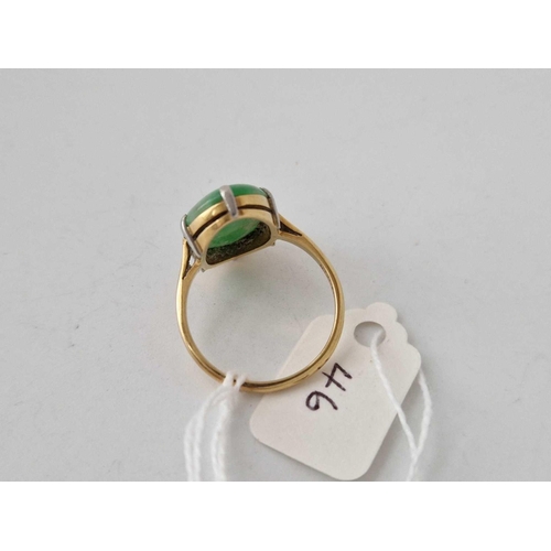 46 - Very fine, 1920s, Jade single stone ring set in 18ct Platinum  Size P 4.7g