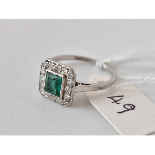 49 - Fine, Edwardian�Columbian Emerald and Diamond ring platinum set
Size M 3.7g