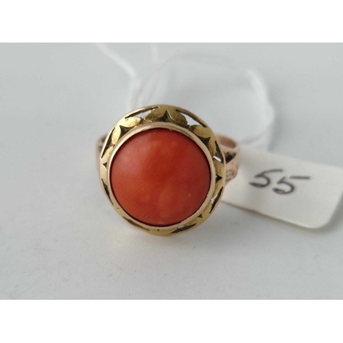 55 - A coral set ring 14ct tested size W 5.9g