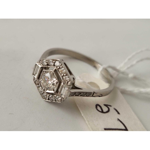 57 - PLATINUM & DIAMOND RING WITH FRENCH CONTROL MARKS SIZE P 3.5g boxed