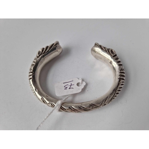 73 - A very heavy half torque silver snake bangle 99.1g