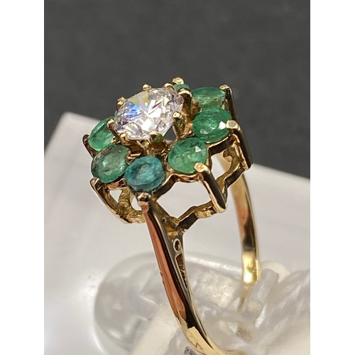 103 - A green and white stone 9ct dress ring size I 2g inc