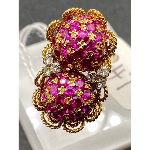 247 - Important 50�s Ruby and Diamond dress ring the double fine Ruby 
cluster highlighted by diamonds, in... 