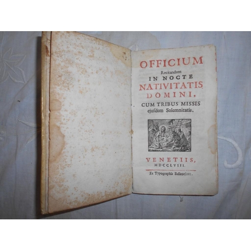 1086 - (CATHOLIC CHURCH) Officium Recitandum In Nocte Nativitatis Domini... 1758, Balleoniana, 8vo cont. fl... 