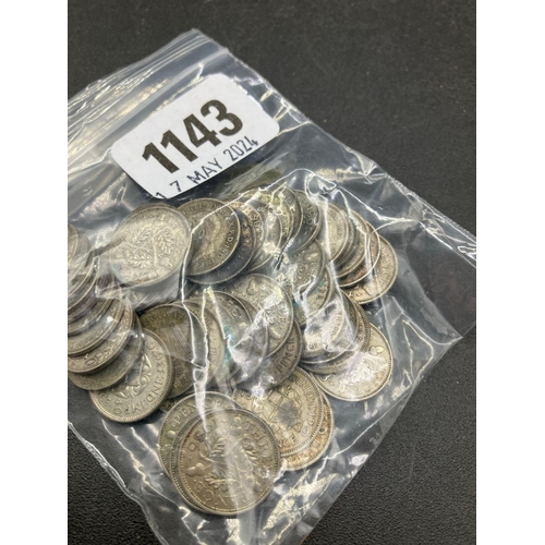 1143 - Qty of .500 silver 3d's, 78g