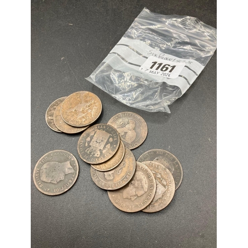 1161 - One bag of French and Spanish coins, 1870 onwards