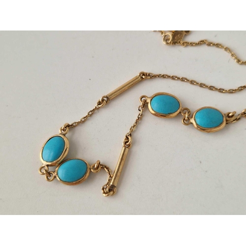 119 - A turquoise necklace 14ct gold 16 inch 5.4 gms