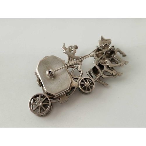 122 - A 1970s silver and marcasite horse and carriage watch brooch the watch is concealed behind the door ... 