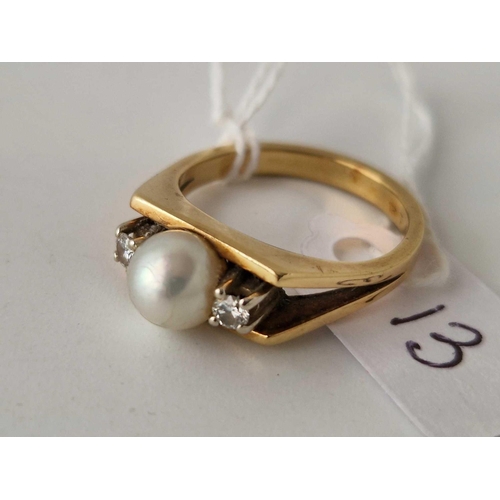 13 - A pearl and diamond ring 14ct gold size P 5.6 gms