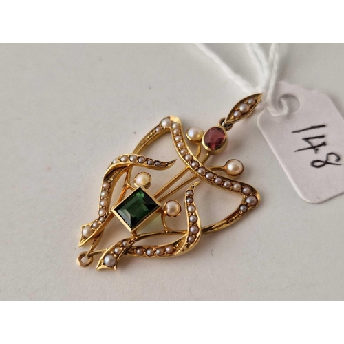 148 - A PRETTY VICTORIAN GEM SET PENDANT 15CT GOLD 4.7 GMS