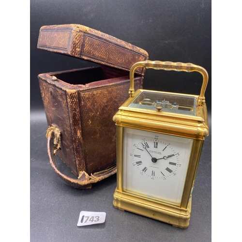 1743 - Brass Grande Sonnere carriage clock  by Elkingtons of Liverpool with strike and repeat button. Base ... 