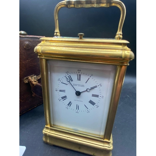 1743 - Brass Grande Sonnere carriage clock  by Elkingtons of Liverpool with strike and repeat button. Base ... 