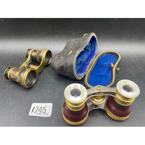 1745 - Pair of French opera glasses and another pair, one pair in case