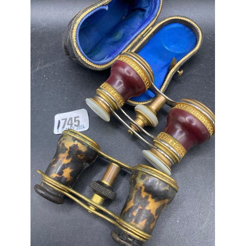 1745 - Pair of French opera glasses and another pair, one pair in case