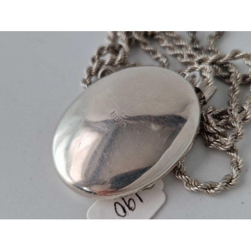 190 - A silver locket on chain 26 inch 51 gms