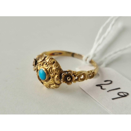 219 - A Victorian turquoise ring 15ct gold size P 1.8 gms