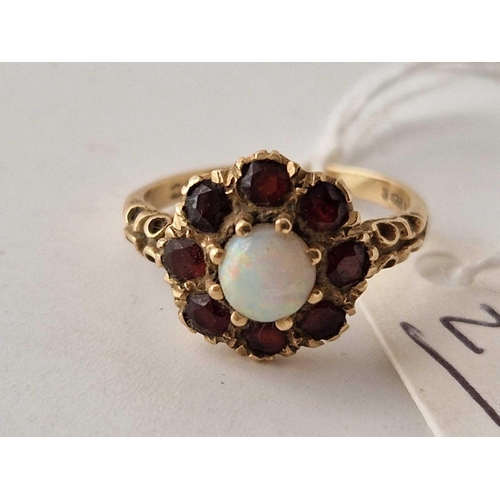 273 - A opal and garnet ring 9ct size P 3 gms