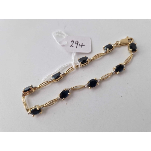 294 - A SAPPHIRE AND DIAMOND BRACELET 7.5 INCH 14CT GOLD 9 GMS