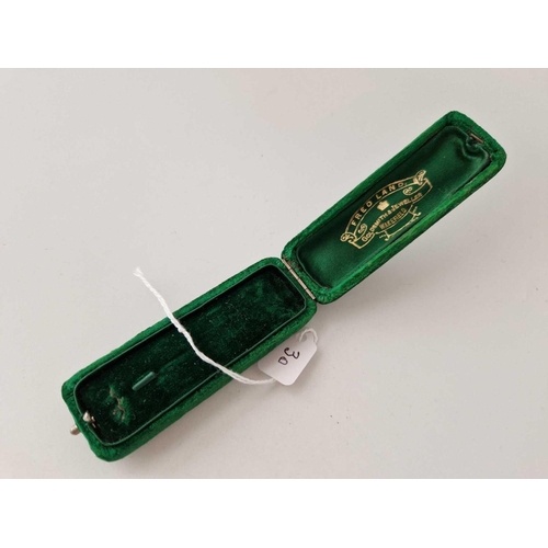 30 - A antique green velvet stick pin box signed Fred Land Wakefield