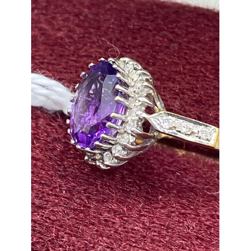 341 - A fine Brazilian amethyst and diamond cluster ring with diamond shoulders 9ct size M 2.5 gms