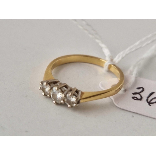 361 - A THREE STONE DIAMOND RING 18CT GOLD SIZE P 2.9 GMS