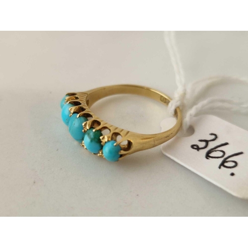 366 - A Five Stone Turquoise Ring 18Ct Gold Size O 4 Gms