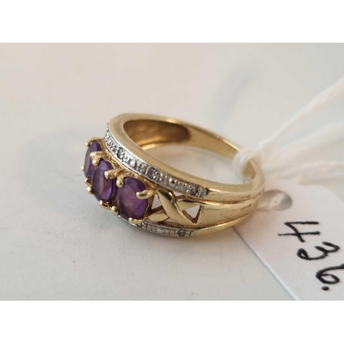 436 - A amethyst and diamond ring 9ct size L 4 gms