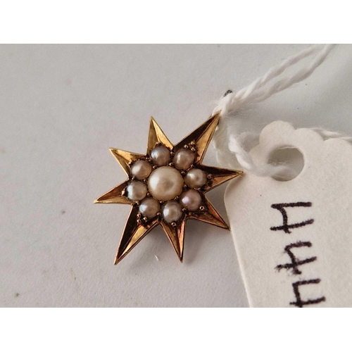 444 - A small pearl star brooch set in 15ct gold