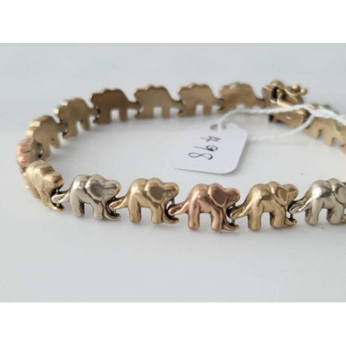 498 - A UNUSUAL ELEPHANT BRACELET 9CT 7.5 INCH 9 GMS