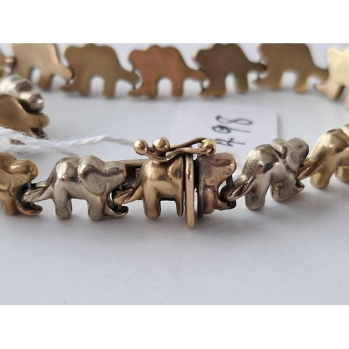 498 - A UNUSUAL ELEPHANT BRACELET 9CT 7.5 INCH 9 GMS