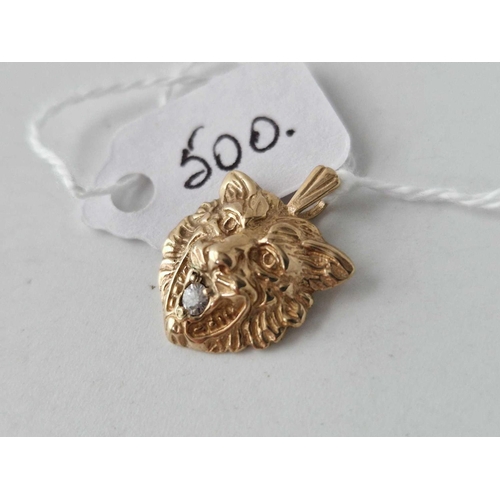 500 - A lion faced pendant 9ct 1.4 gms